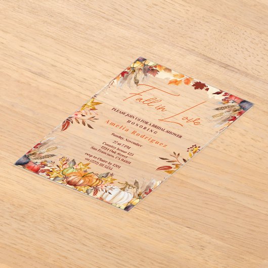 Elegante Herfst in Liefde Vrijgezellenfeest Pompoe Acryl Uitnodigingen (Laagn)