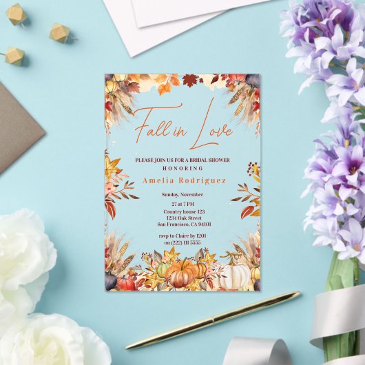 Elegante Herfst in Liefde Vrijgezellenfeest Pompoe Acryl Uitnodigingen (Insitu (Huwelijk))