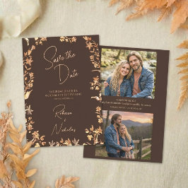 Elegante Herfst Koper Wilde Bloemen Script 2 Foto Save The Date