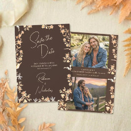 Elegante Herfst Koper Wilde Bloemen Script 2 Foto Save The Date