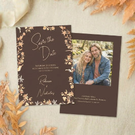 Elegante Herfst Koper Wilde Bloemen Script Foto Save The Date