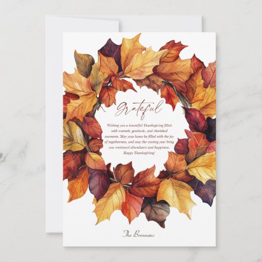 Elegante Herfst Krans Rustieke Thanksgiving Feestdagenkaart (Voorkant)