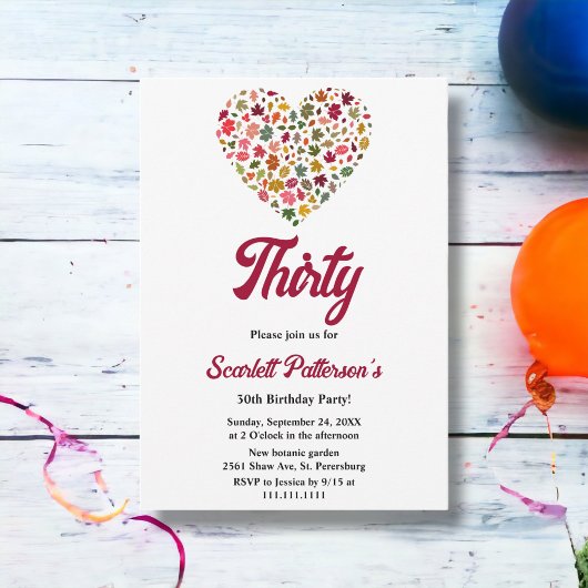 Elegante herfst laat romantisch hart 30e verjaarda kaart