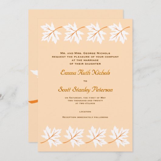 Elegante Herfst Maple Leaf Custom Wedding Invitati Kaart (Voorkant / Achterkant)