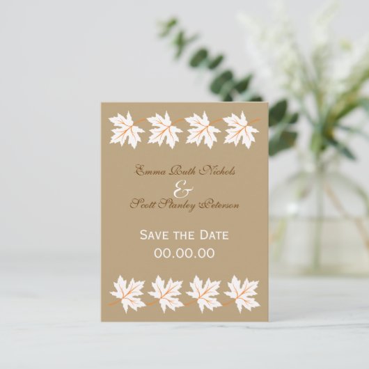 Elegante Herfst Maple Leaf Save the Date Briefkaar Aankondigingskaart (Staand voorkant)