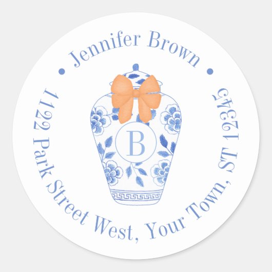 Elegante Herfst Monogram Boog Retouradres Ronde Sticker (Voorkant)