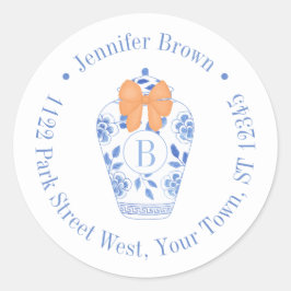 Elegante herfst monogram lint retouradres ronde sticker