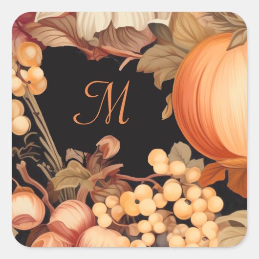 Elegante herfst oogst monogram stijlvol vierkante sticker (Voorkant)