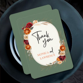 Elegante herfst oranje salie bloemenbruiloft bedankkaart