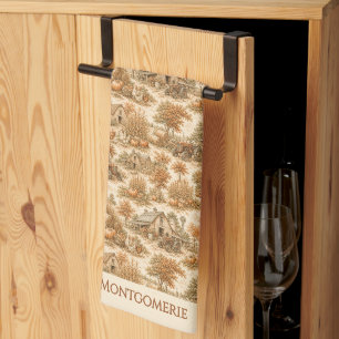 Elegante herfst platteland toile aangepaste naam theedoek