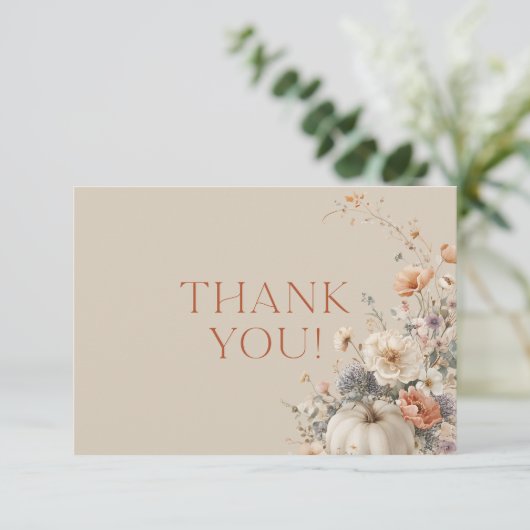 Elegante Herfst pompoen Baby shower dank u kaart (Staand voorkant)