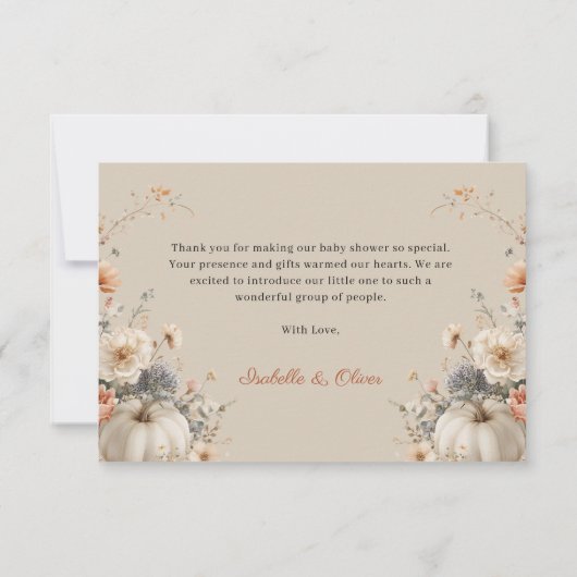 Elegante Herfst pompoen Baby shower dank u kaart (Achterkant)