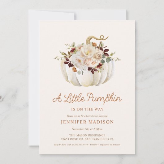 Elegante Herfst pompoen Baby shower uitnodiging (Voorkant)