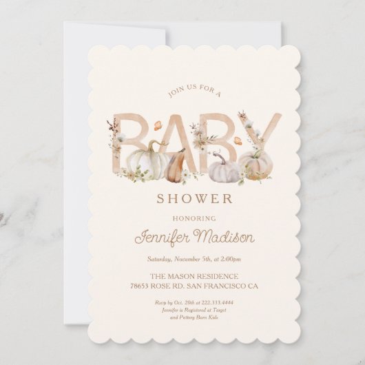 Elegante Herfst pompoen Baby shower uitnodiging (Voorkant)