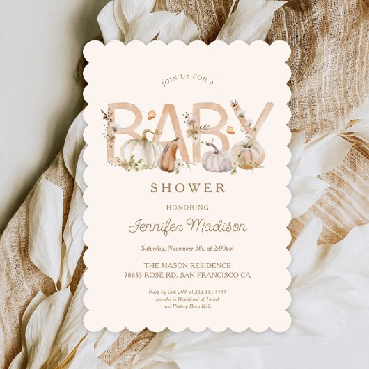 Elegante Herfst pompoen Baby shower uitnodiging