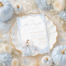 Elegante Herfst Pompoen Blauwe Baby Shower