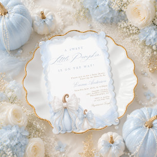 Elegante Herfst Pompoen Blauwe Baby Shower Kaart