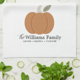 Elegante Herfst Pompoen Familienaam Thanksgiving Theedoek