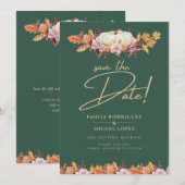 Elegante Herfst Pompoen Groen Goud Trouwdatum Bewa Kaart (Voorkant / Achterkant)