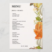 Elegante Herfst Pompoen herfst Bladeren Bruiloft Menu (Voorkant)