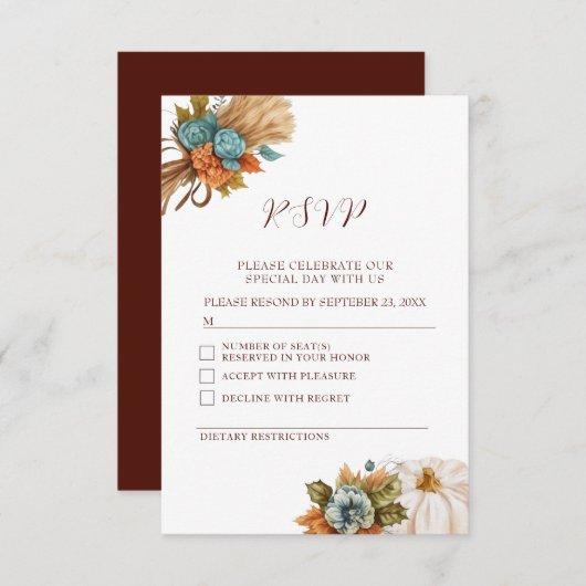 Elegante herfst pompoen herfst bruiloft RSVP-kaart RSVP Kaartje (Voorkant / Achterkant)