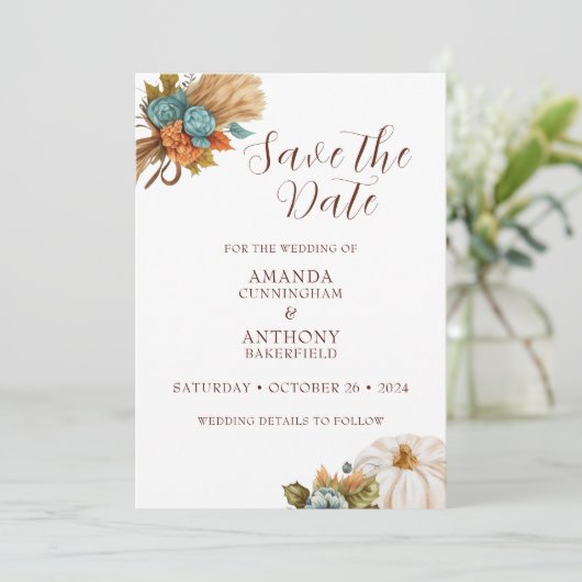 Elegante herfst pompoen herfst bruiloft Save the D Date (Staand voorkant)