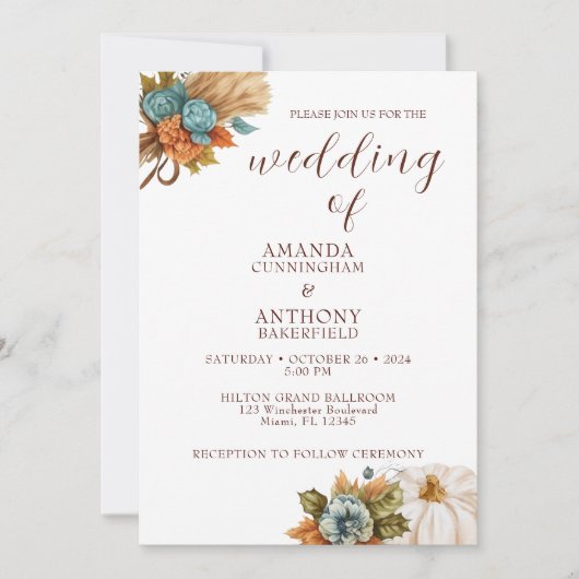 Elegante herfst pompoen herfst bruiloft uitnodigin kaart (Voorkant)