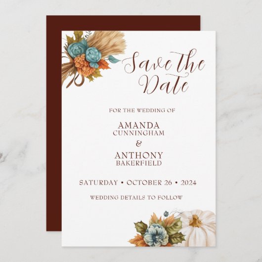 Elegante herfst pompoen herfst bruiloft uitnodigin save the date (Voorkant / Achterkant)