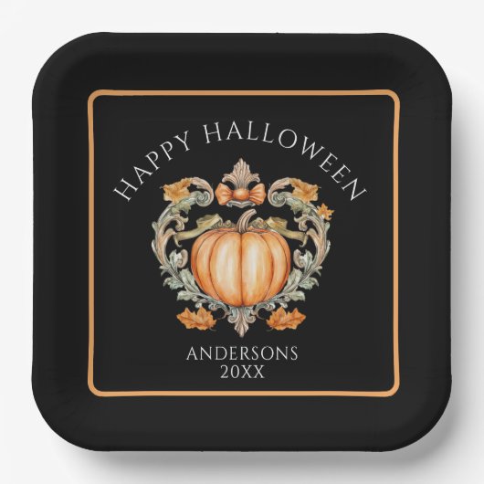 Elegante Herfst Pompoen Papieren Bordje (Voorkant)