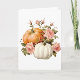 Elegante Herfst Pompoen & Roze Bloemige Herfst Gro Kaart