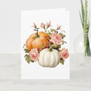 Elegante Herfst Pompoen & Roze Bloemige Herfst Gro Kaart
