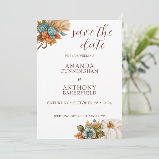 Elegante Herfst Pompoen Save The Date Kaart (Staand voorkant)