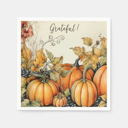 Elegante herfst pompoenen Grateful servetten (Voorkant)