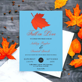 Elegante Herfst Rode Bladeren Blauwe Bloemige Brui Kaart