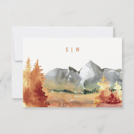 Elegante Herfst Roest Sinaasappel Bergbomen Bruilo RSVP Kaartje (Achterkant)