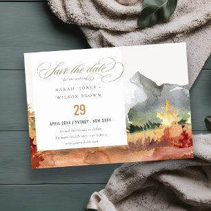 Elegante Herfst Roest Sinaasappel Bergbomen Bruilo Save The Date