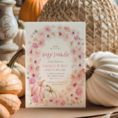 Elegante Herfst Roze Pompoen Bloemen Meisje Baby s Kaart