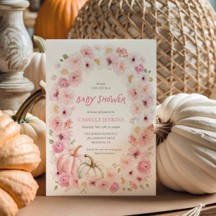 Elegante Herfst Roze Pompoen Bloemen Meisje Baby s Kaart