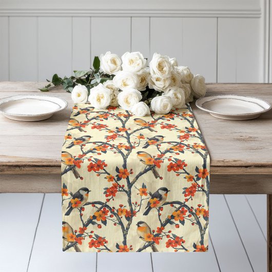 Elegante Herfst Runner met Birds Whimsical Flowers Lange Tafelloper
