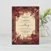 Elegante herfst Russet en gouden bruiloft Kaart (Staand voorkant)