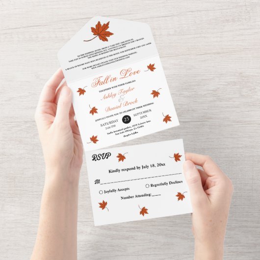 Elegante herfst Sinaasappel bladeren Herfst bloeme All In One Uitnodiging (Afscheurbaar)