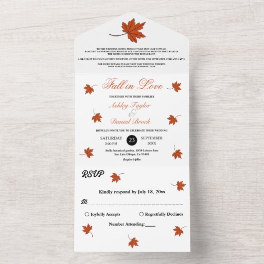 Elegante herfst Sinaasappel bladeren Herfst bloeme All In One Uitnodiging (Binnen)