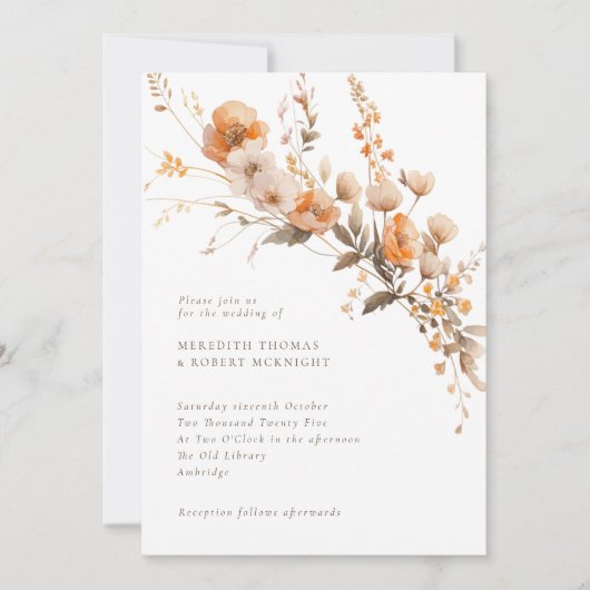 Elegante Herfst Sinaasappel & Bruin Wildflowers We Kaart (Voorkant)