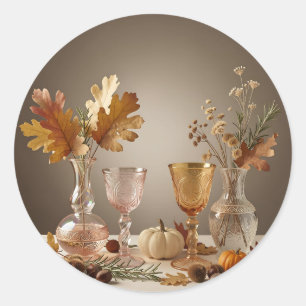 Elegante herfst stilleven glazen vaas arrangement ronde sticker