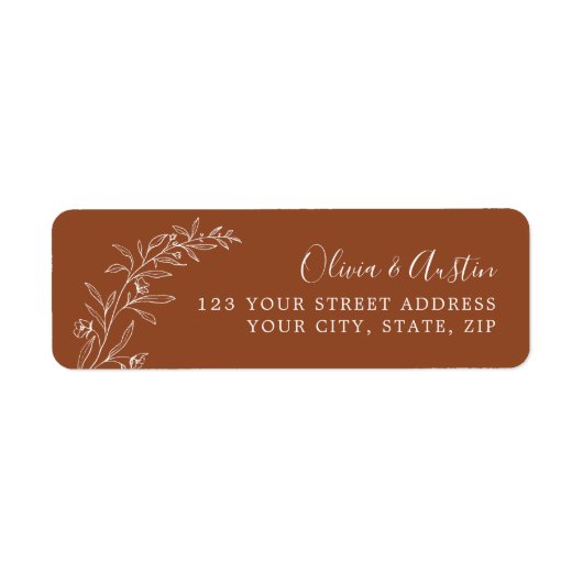 Elegante herfst terracotta bruiloft retour adres etiket (Voorkant)
