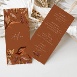Elegante Herfst terracotta verlaat bruiloft Menu<br><div class="desc">Met zijn elegante ontwerp, rustiek terracotta kleurenpalet en delicate bloemige accenten voegt deze menukaart een vleugje verfijning toe aan uw eetervaring. Deze menukaart is vervaardigd met aandacht voor detail en verbetert de algehele sfeer van uw receptie en zorgt voor een onvergetelijke eetervaring vol smaak en charme. Ontworpen om te coördineren...</div>