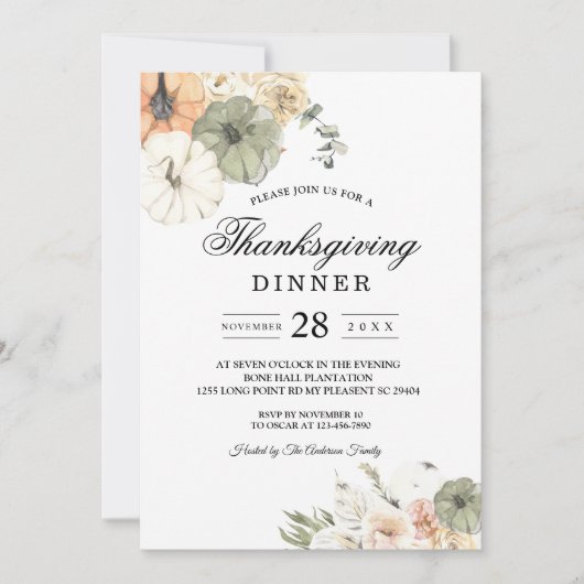 Elegante Herfst Thanksgiving Diner Kaart (Voorkant)