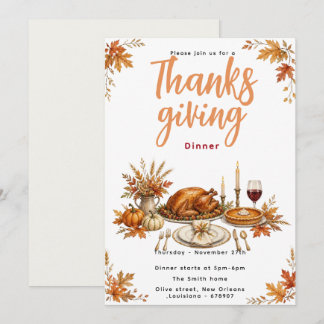 Elegante herfst-thanksgiving dineruitnodiging kaart