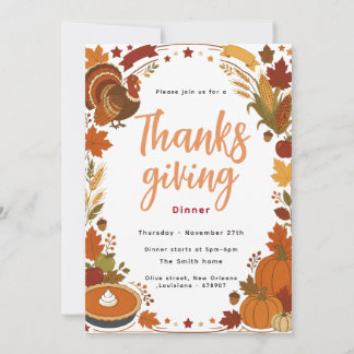 Elegante herfst-thanksgiving dineruitnodiging kaart