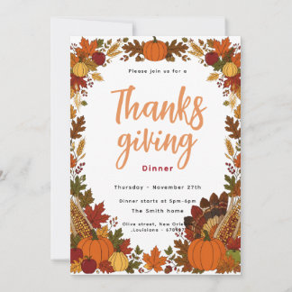 Elegante herfst-thanksgiving dineruitnodiging kaart